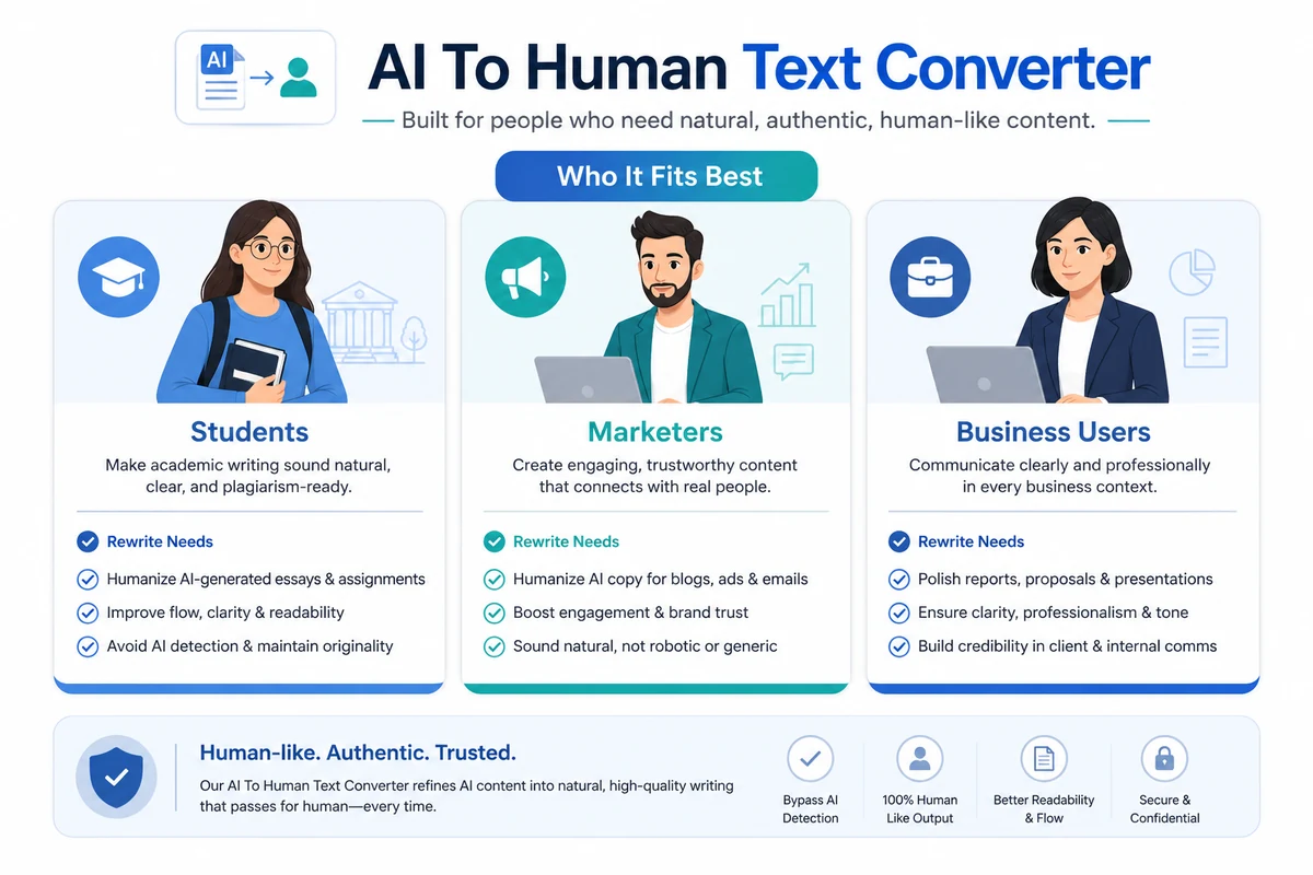 AI To Human Text Converter: review snapshot, showing free testing, paid word limits, detector caution, and alternative routes