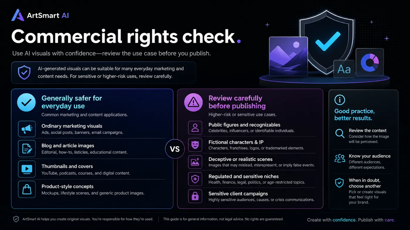 ArtSmart AI: buyer checklist, showing credit usage, image quality, commercial review, refund terms, and plan fit checks