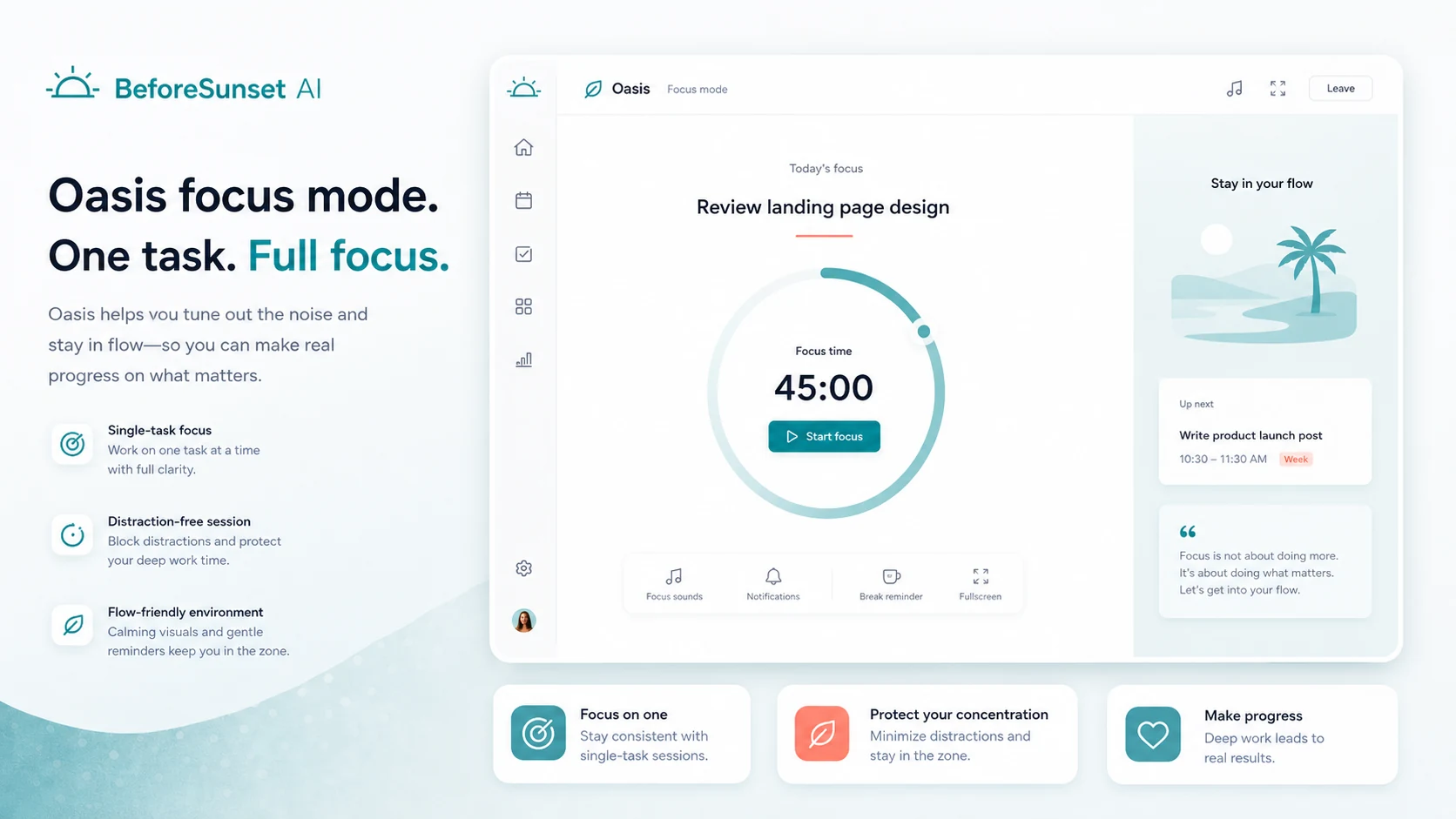 BeforeSunset AI: buyer checklist, showing calendar sync, billing, refund, team workspace, and habit fit checks