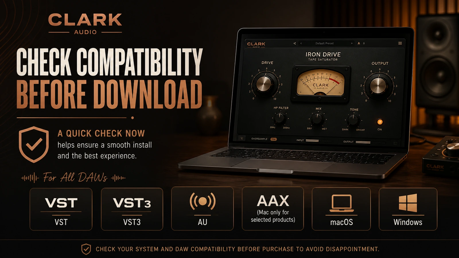 Clark Audio: buyer checklist, showing product type, DAW format, storage, refund policy, and coupon verification before checkout