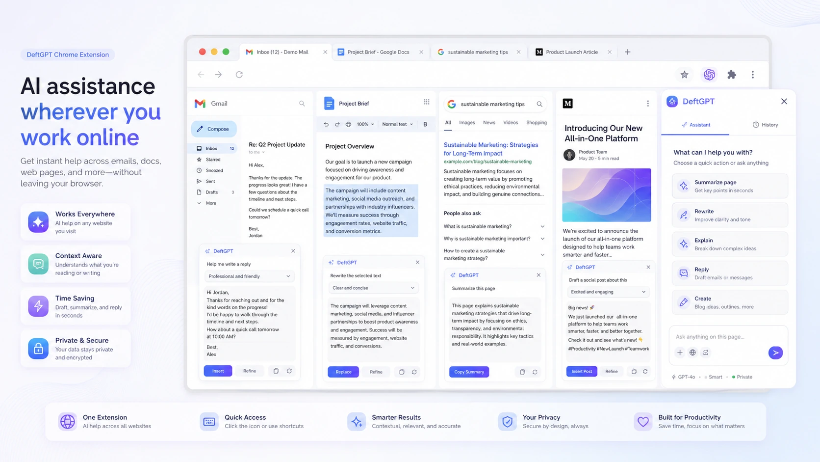 DeftGPT: workflow fit map, showing browser writing, document chat, image creation, and plan testing before payment