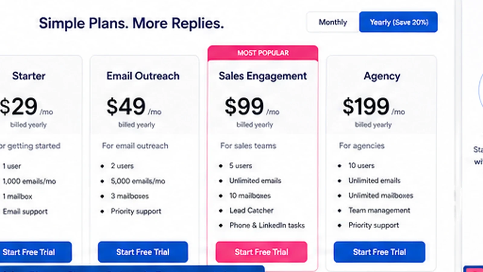 Mailshake: pricing decision map, showing how buyers should compare plans, mailboxes, users, add-ons, and billing commitment