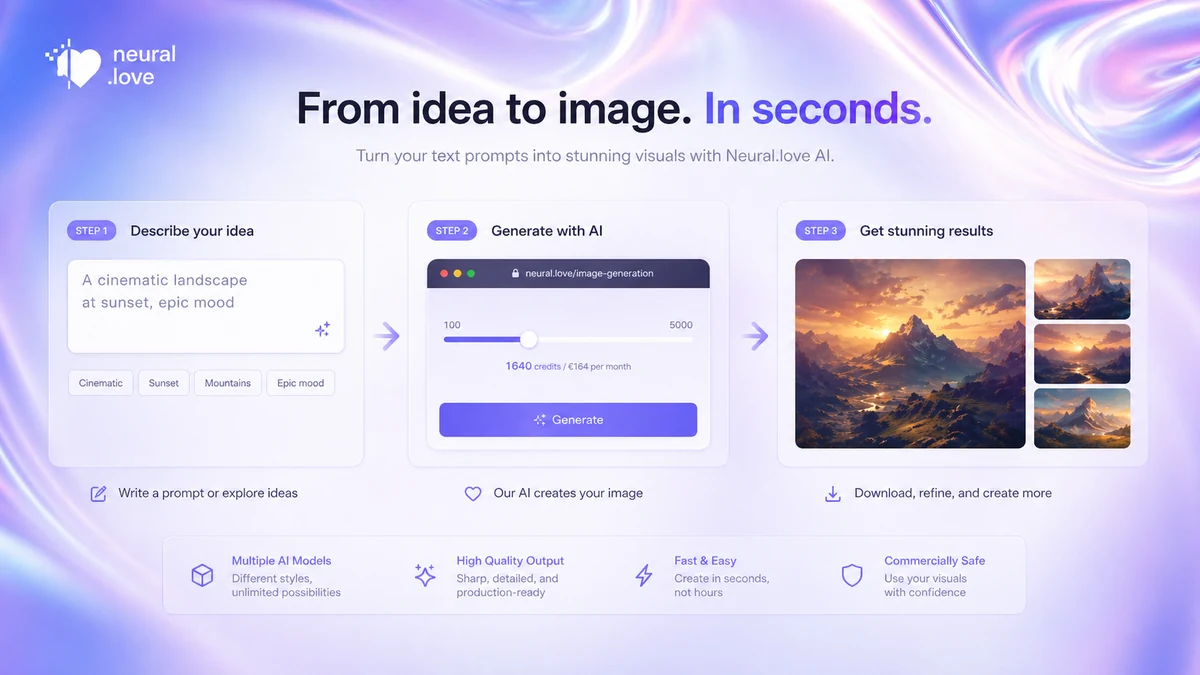 Neural.love: workflow fit map, showing how buyers should test image, photo, video, audio, and API tasks before choosing a credit route