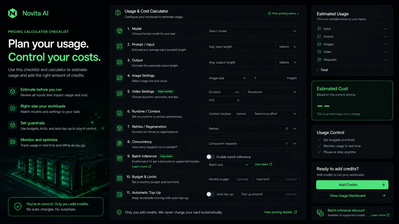 Novita AI: buyer checklist, showing workload, cost, API, security, refund, and scaling checks before payment