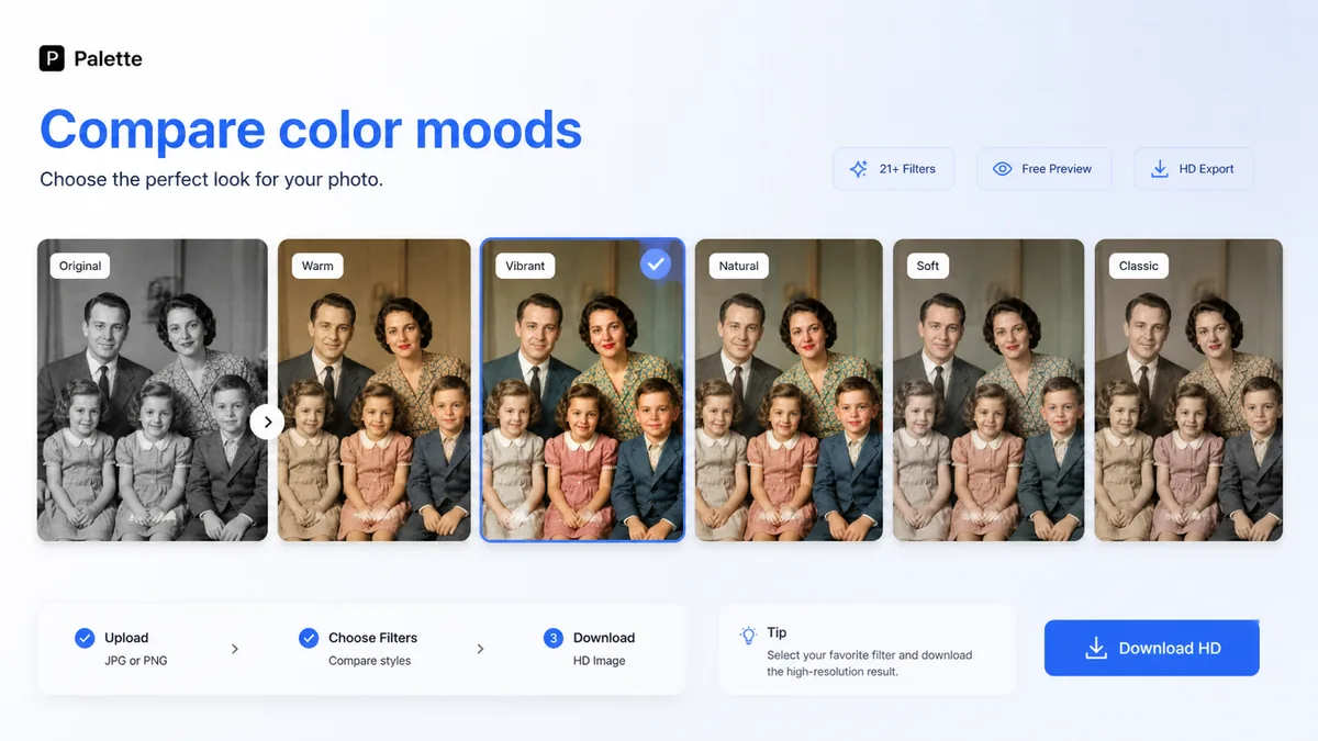 Palette.fm: alternatives map, showing direct photo colorization tools and adjacent creative image platforms