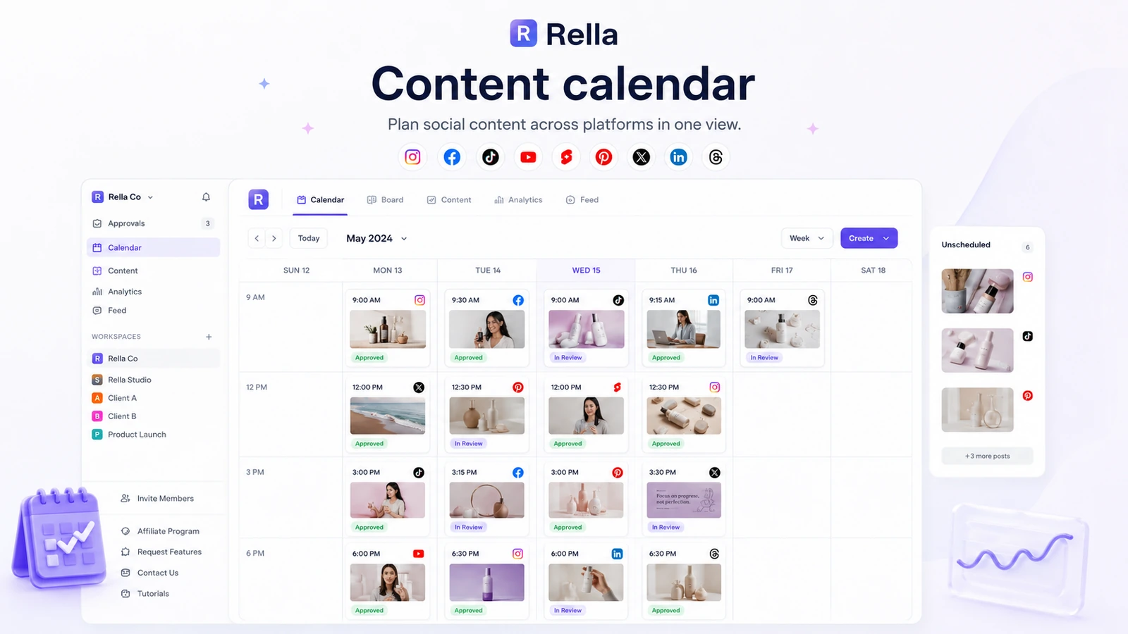 Rella: alternatives map, comparing social media schedulers, client approval tools, flat-rate tools, and broader productivity platforms