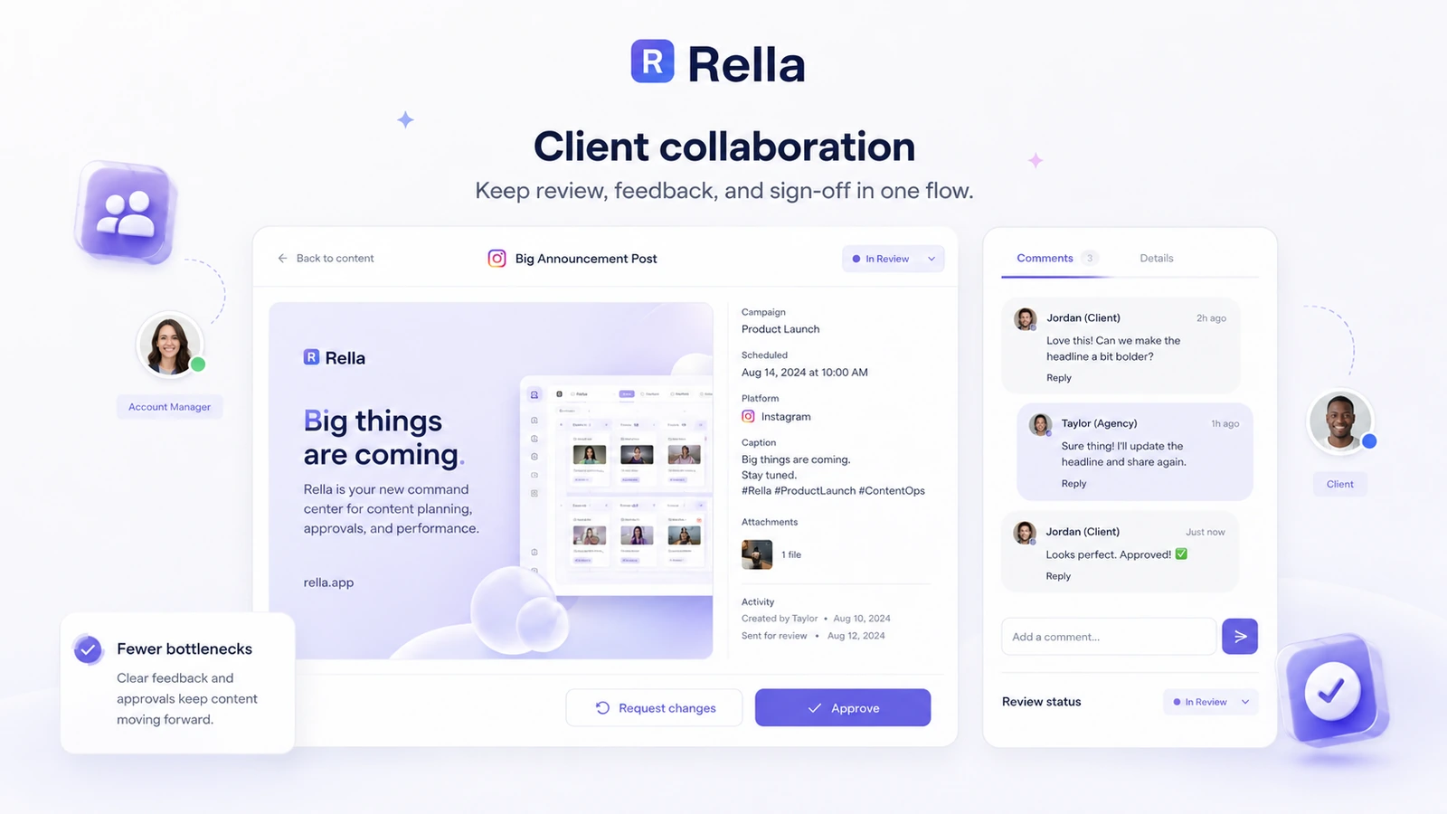 Rella: review snapshot, showing social media workflow fit, seat-based pricing, AI usage, and buyer risk checks