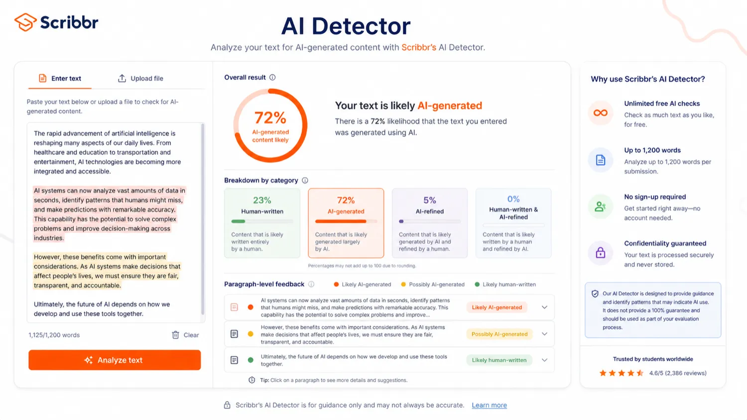 Scribbr: buyer checklist, showing what students should verify before choosing free tools, plagiarism checks, or proofreading