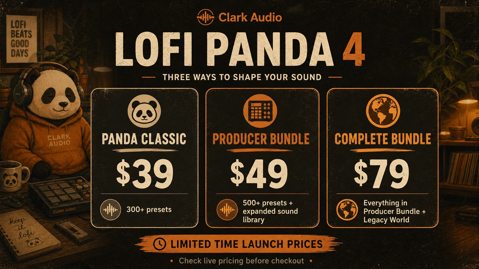 Clark Audio: bundle and version options, showing how a buyer compares single plugin pricing against expanded sound libraries