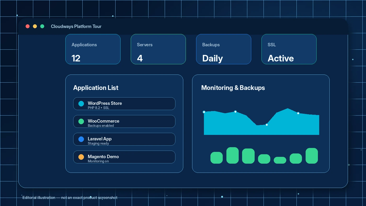 Cloudways: platform dashboard, showing how a buyer manages servers, applications and hosting controls before upgrading