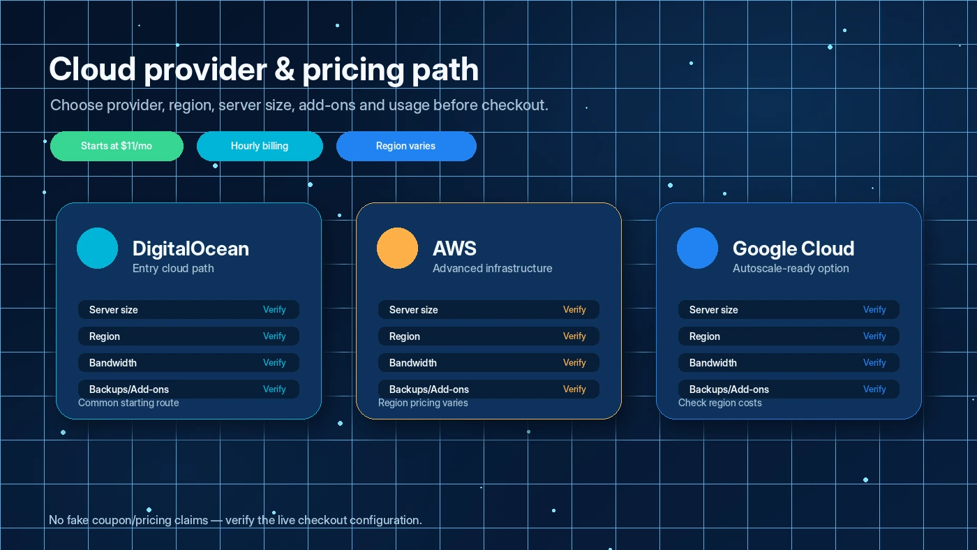 Cloudways: pricing and cloud provider selection, showing how server choice affects the final hosting cost