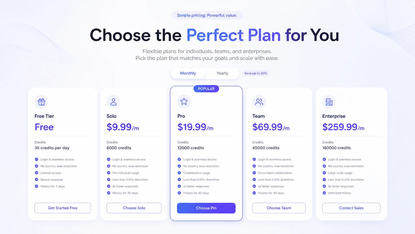 DeftGPT: pricing plans, showing free, Solo, Pro, Team, and Enterprise choices for buyer comparison