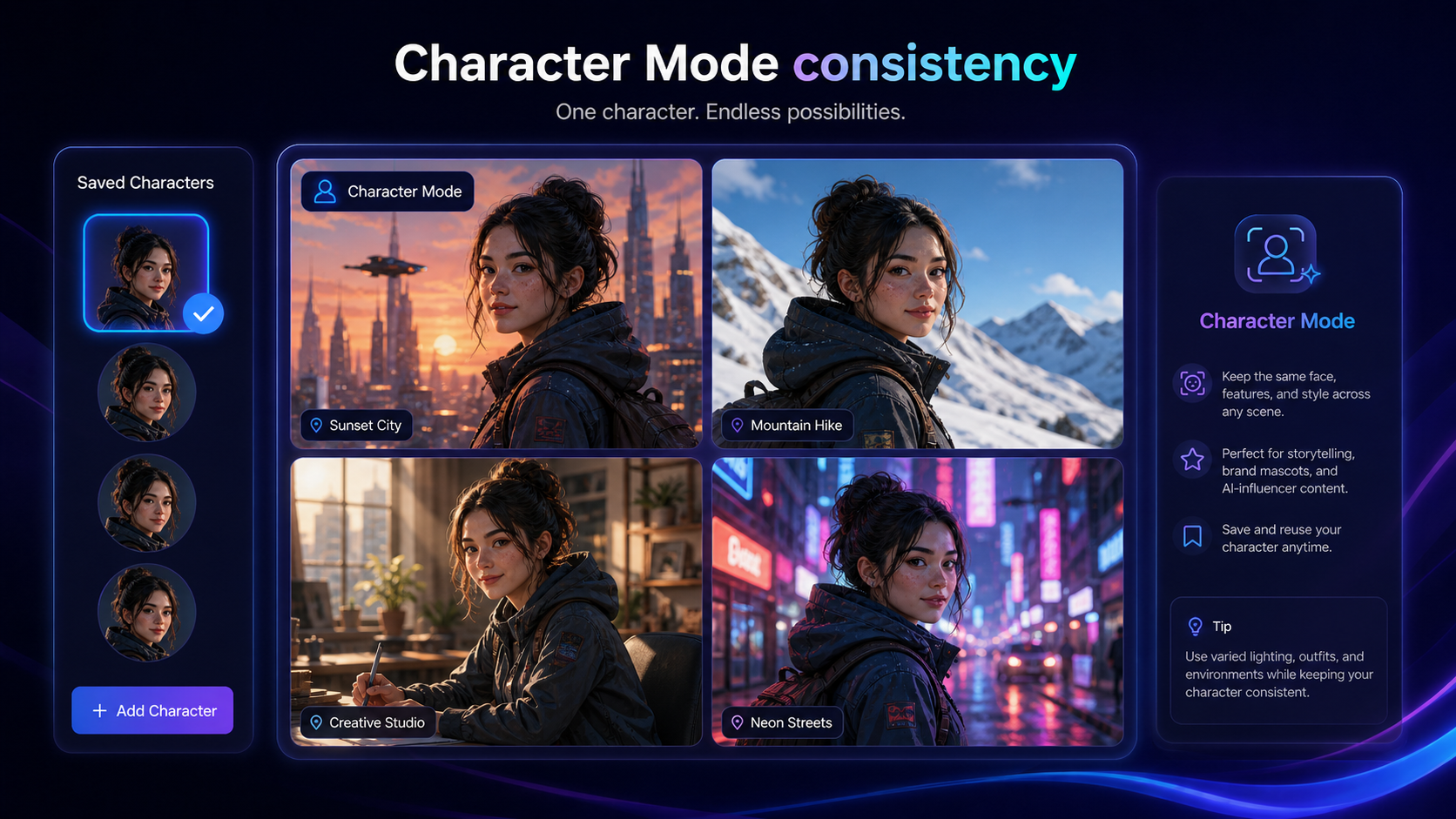 DrawThis: character mode, showing how a buyer evaluates consistent character reuse across creative projects