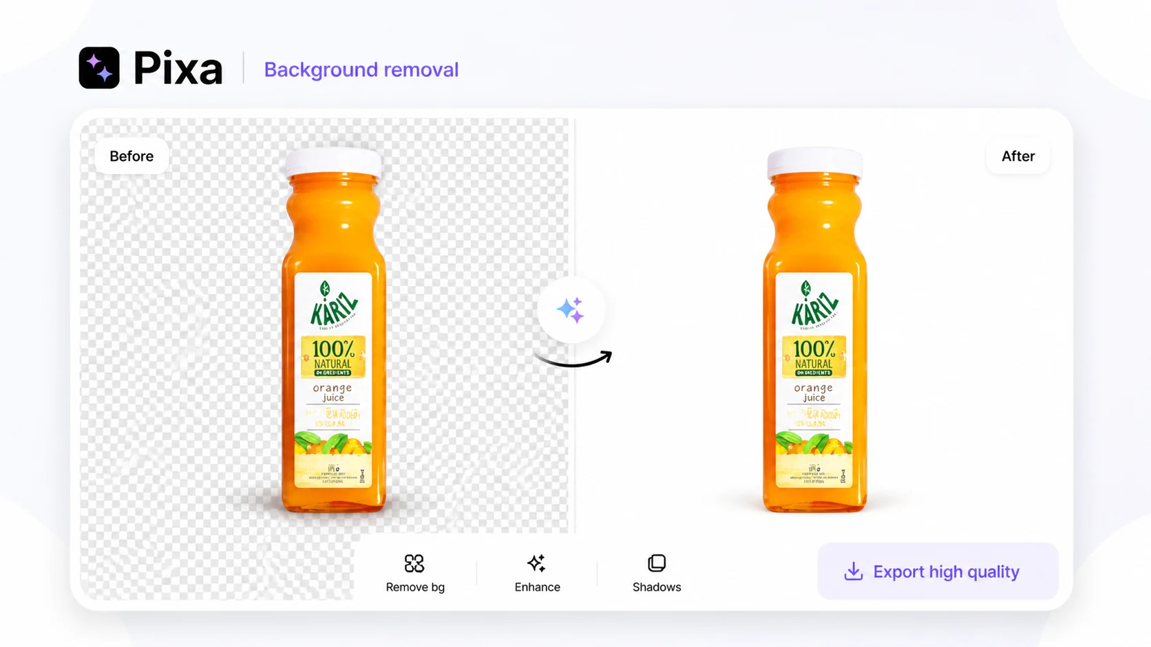 Pixa: background removal editor, showing how a buyer prepares cleaner product images for ecommerce or social publishing