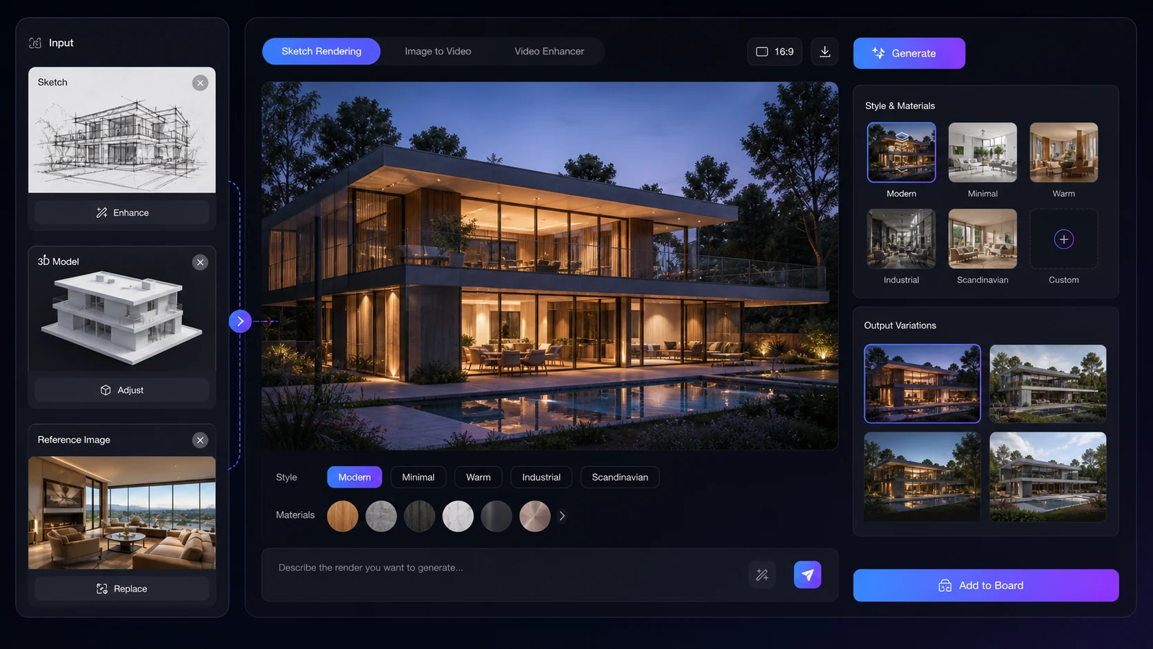 PromeAI: sketch rendering workflow, showing how rough sketches or modeling screenshots can be turned into design renders