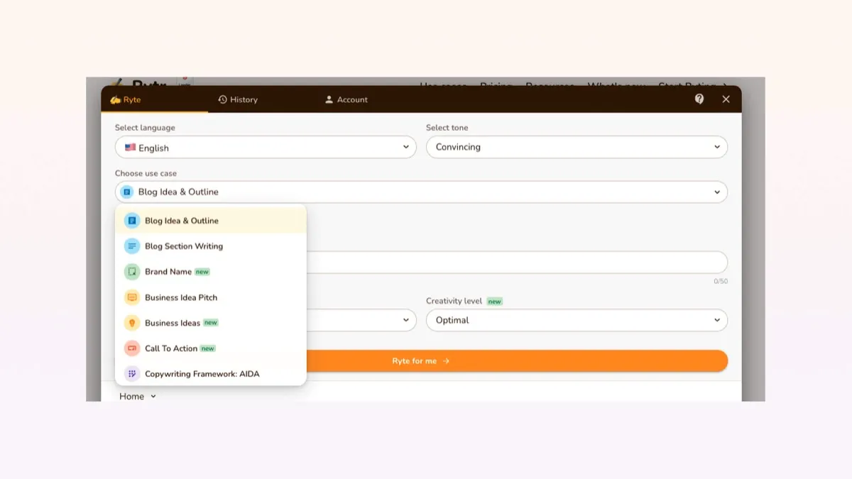 Rytr dashboard and editor overview
